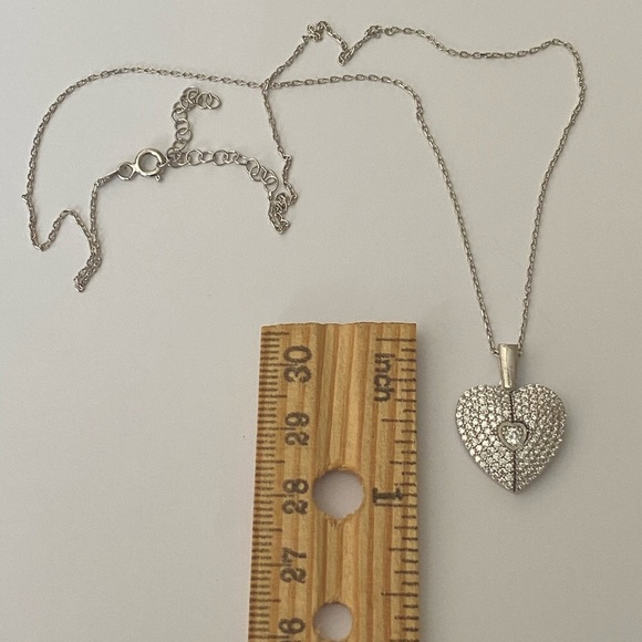 925 Silver double heart initial name cz necklace - Picture 3 of 5